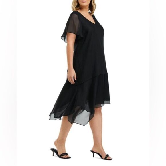 NEW Estelle Black shadow v neck Short Sleeve Dress Women. 2x - Picture 4 of 13